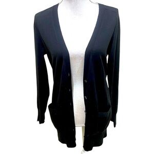 J crew black boyfriend  v neck cardigan sweater super soft merino wool medium